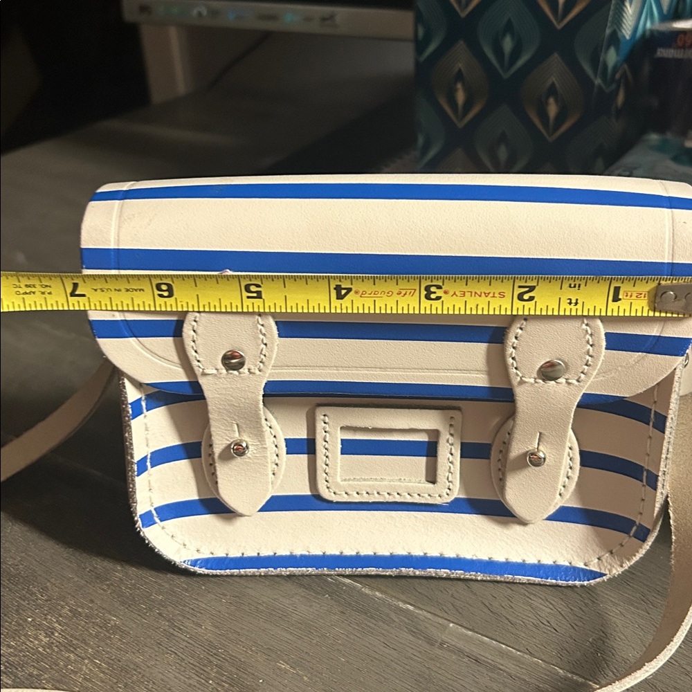 Cambridge Satchel Company Mini Satchel in a white and blue stripe pattern - Picture 4 of 5